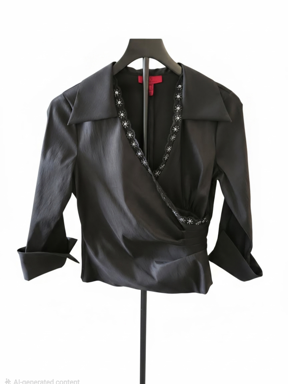 JS Collections Black Wrap Blazer with Embellished Trim